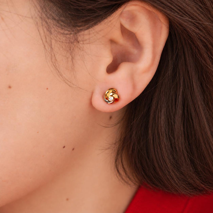 Authentic Cartier Baby Trinity Diamond Earrings 18K Tri-Colour Gold