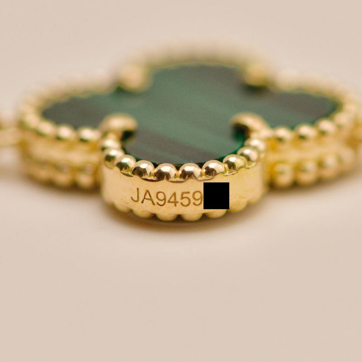 Second Hand Authentic Van Cleef Vintage Alhambra 5 Motif Malachite Bracelet 18K Yellow Gold