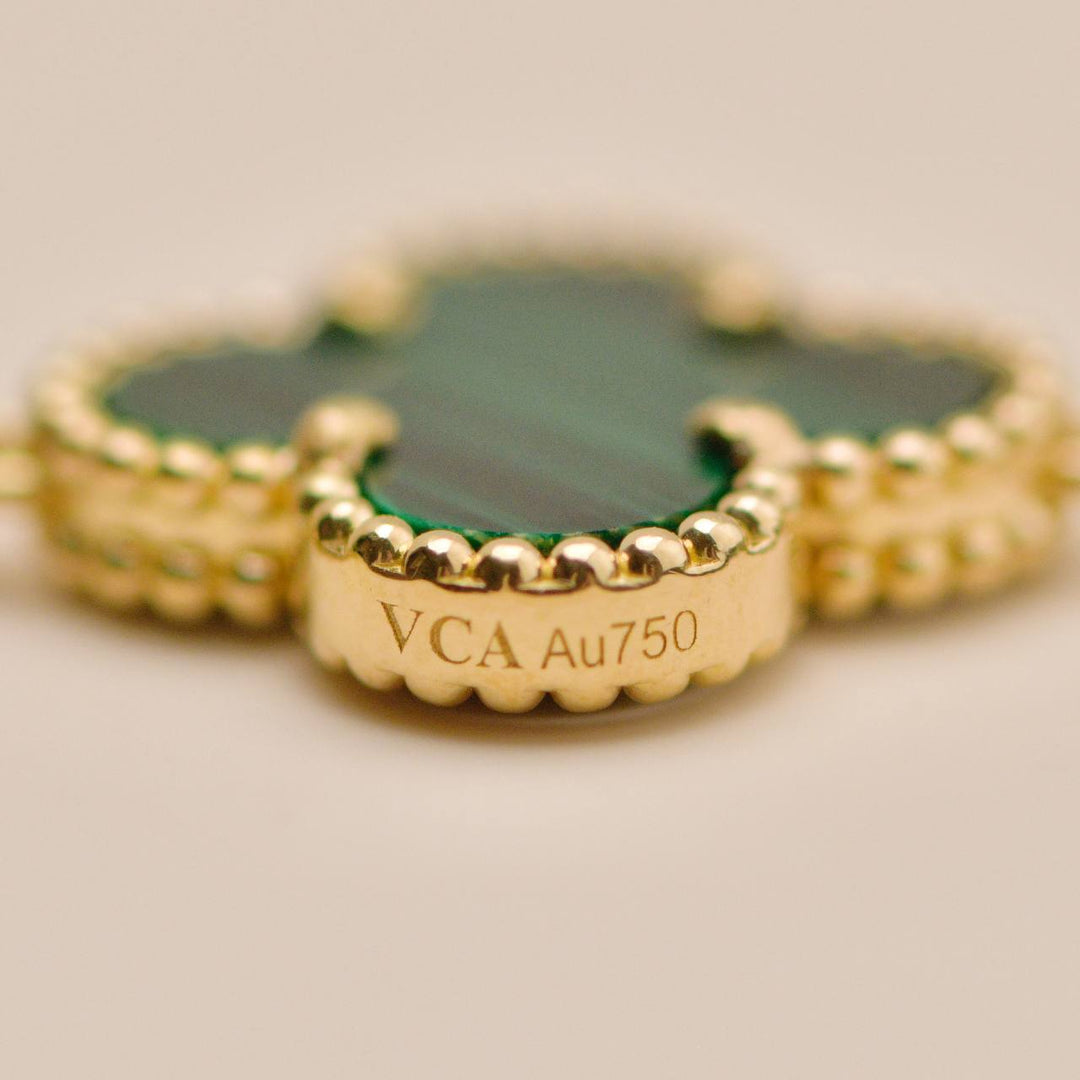 Preloved Authentic VCA Vintage Alhambra 5 Motif Malachite Bracelet 18K Yellow Gold