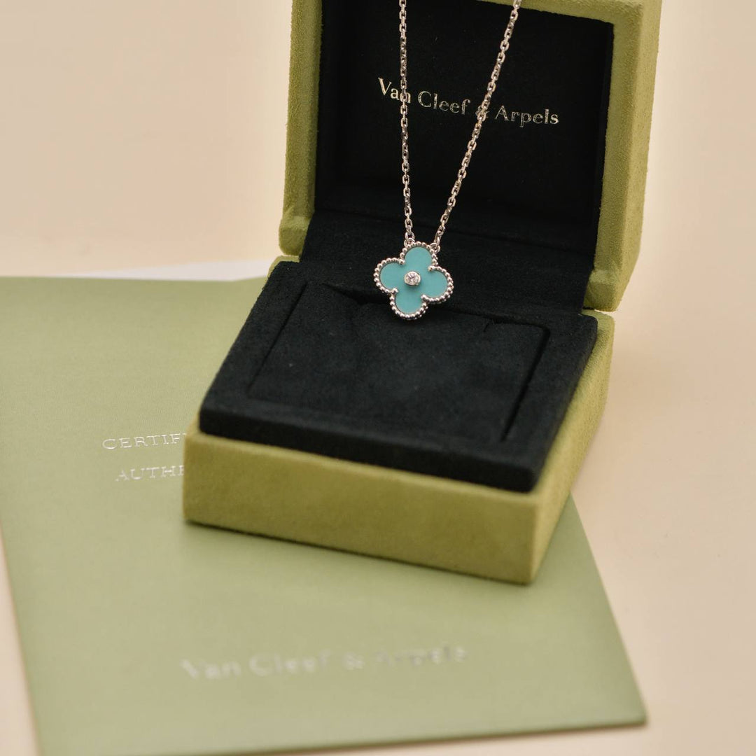 Preowned Authentic Van Cleef & Arpels Alhambra 2022 Holiday Pendant Celadon Sèvres Porcelain