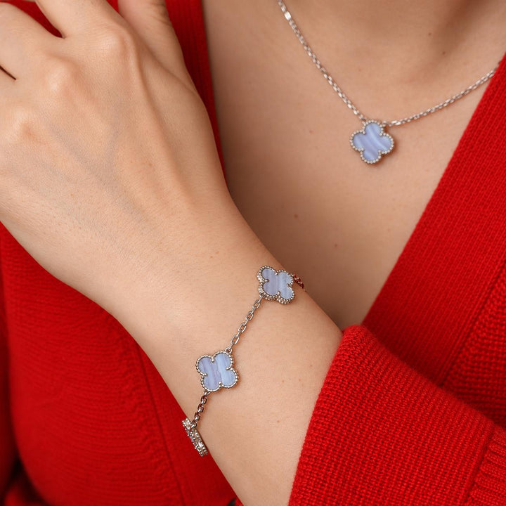 Authentic Van Cleef & Arpels Vintage Alhambra Chalcedony Bracelet 18K White Gold