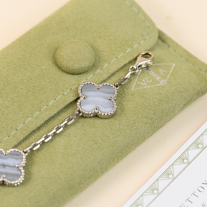Preloved Authentic Van Cleef Vintage Alhambra Chalcedony Bracelet 18K White Gold