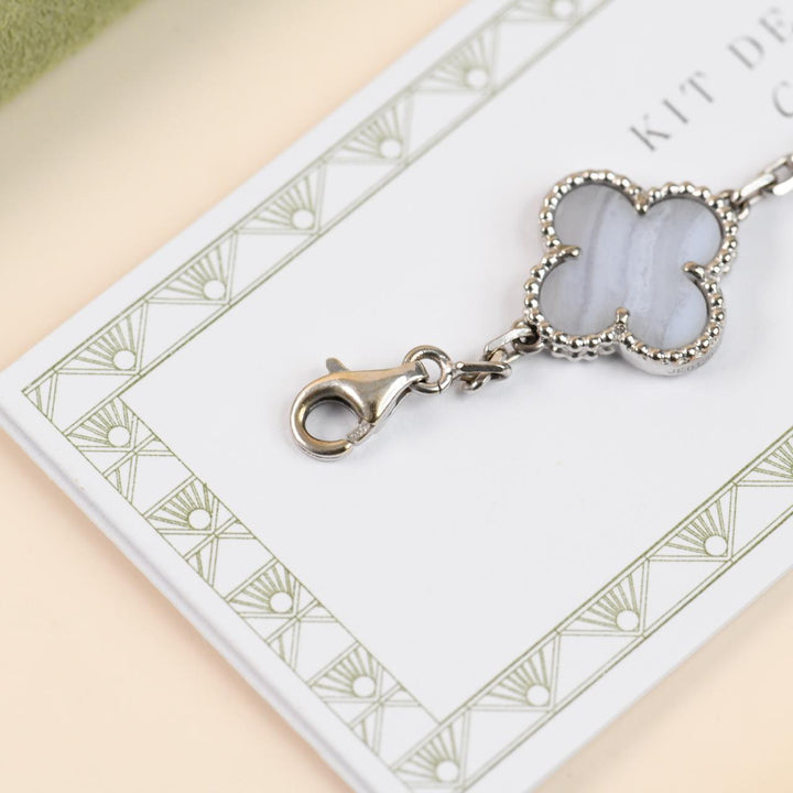 Second Hand Authentic Van Cleef Vintage Alhambra Chalcedony Bracelet 18K White Gold