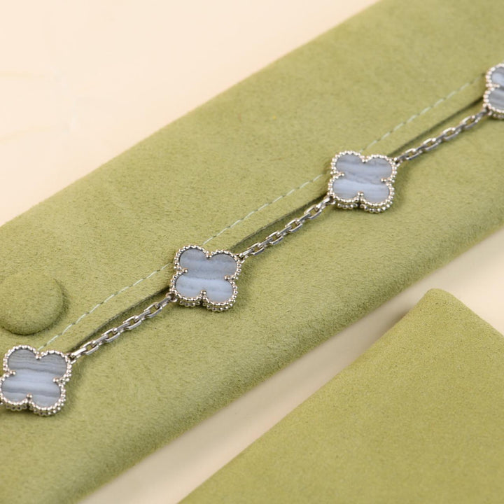 Preowned Authentic Van Cleef Vintage Alhambra Chalcedony Bracelet 18K White Gold