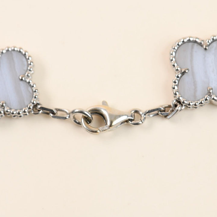 Authentic Van Cleef Vintage Alhambra Chalcedony Bracelet 18K White Gold
