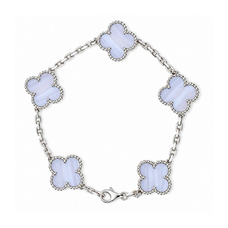 Preloved Authentic Van Cleef & Arpels Vintage Alhambra Chalcedony Bracelet 18K White Gold