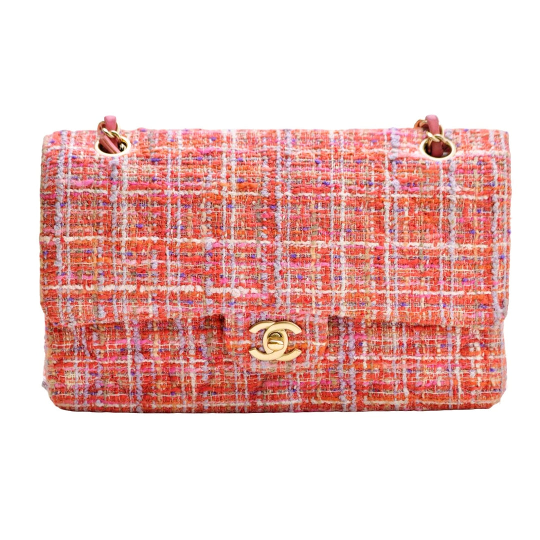 Preloved Authentic Full set Chanel Double Flap Pink Tweed Quilted Bag