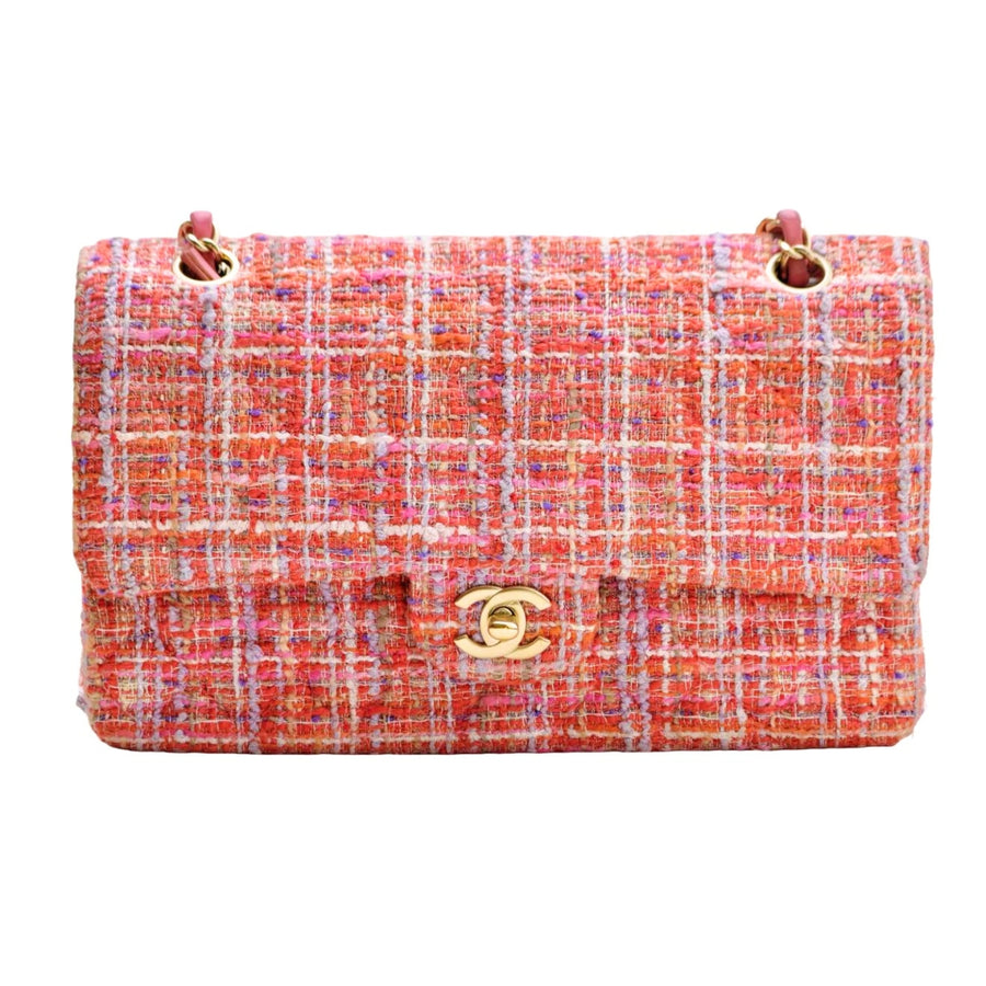 Preloved Authentic Full set Chanel Double Flap Pink Tweed Quilted Bag