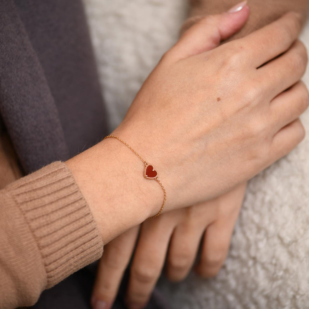 Second Hand VCA Sweet Alhambra Carnelian Heart 18K Rose Gold Bracelet