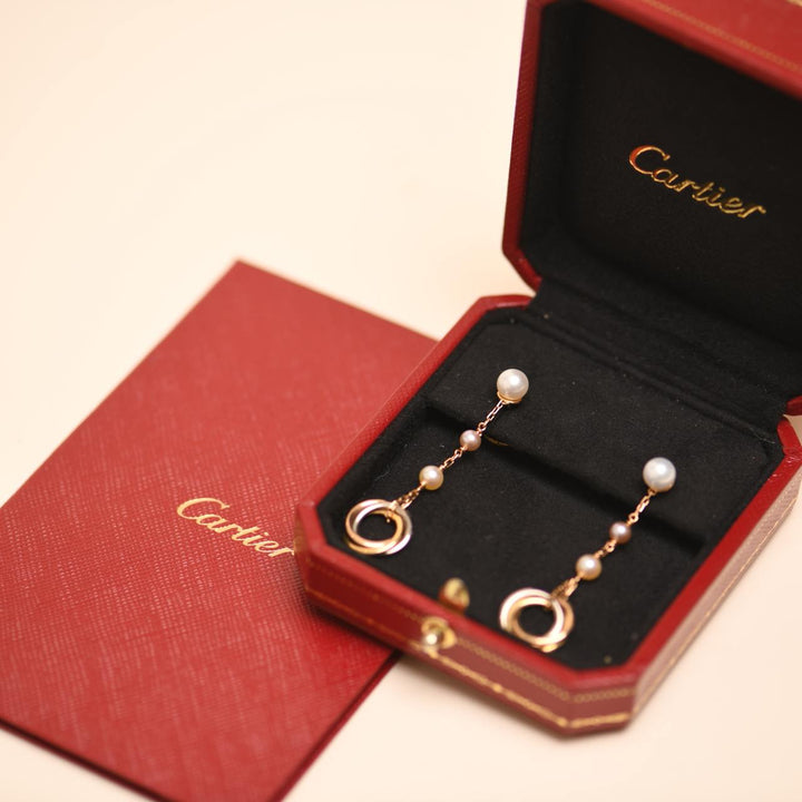 Cartier Trinity Pearl Drop 18K Rose Gold Earrings