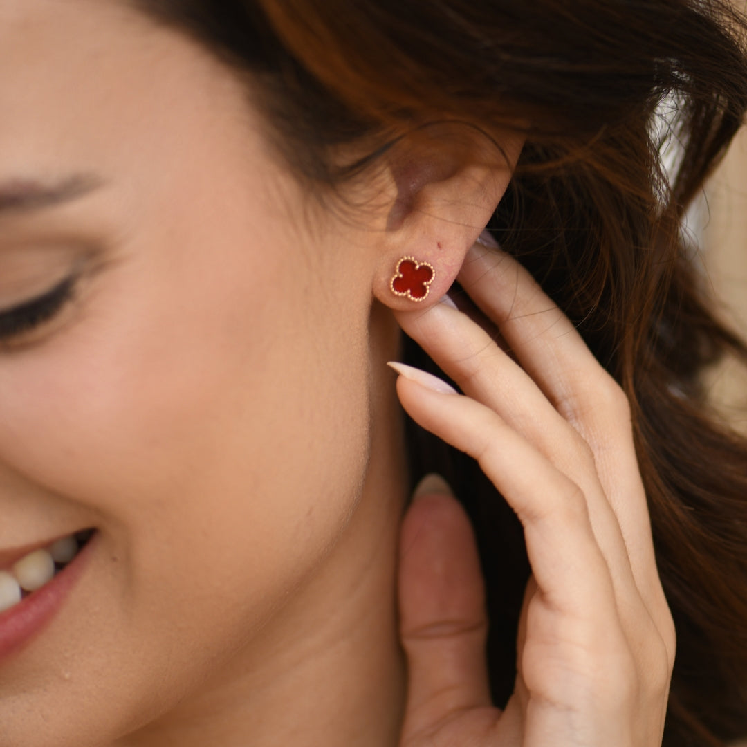Preloved Van Cleef & Arpels Sweet Alhambra Carnelian 18K Rose Gold Earrings