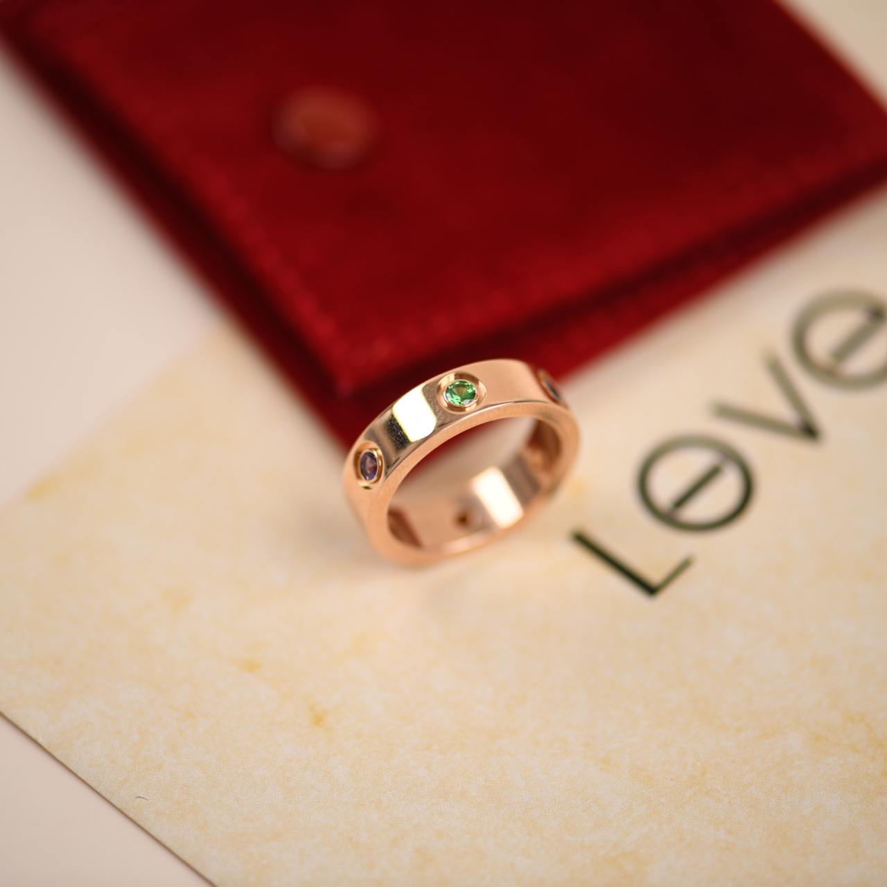 Cartier Love Rainbow Multi Gem 18K Rose Gold Ring Size 54