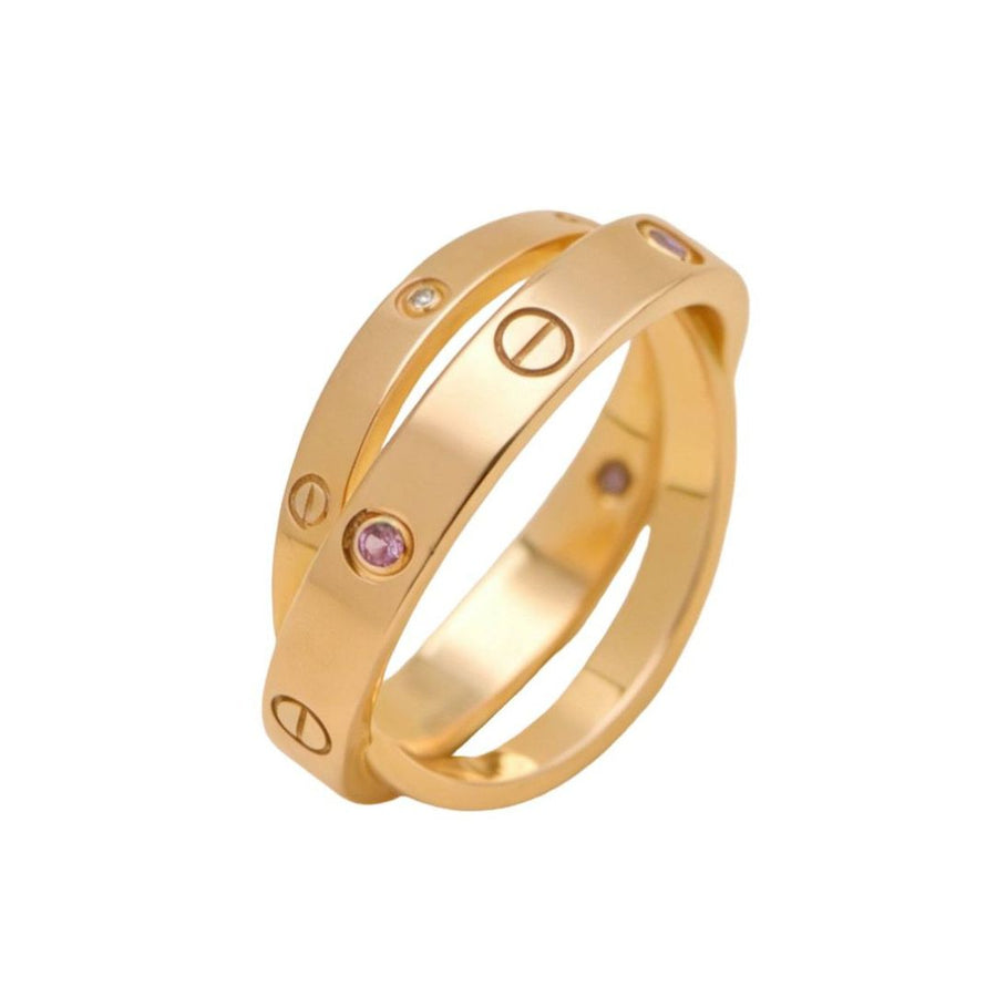 Preloved Authentic Cartier Love Double Ring Diamond Pink Sapphire 18K Rose Gold Size 54