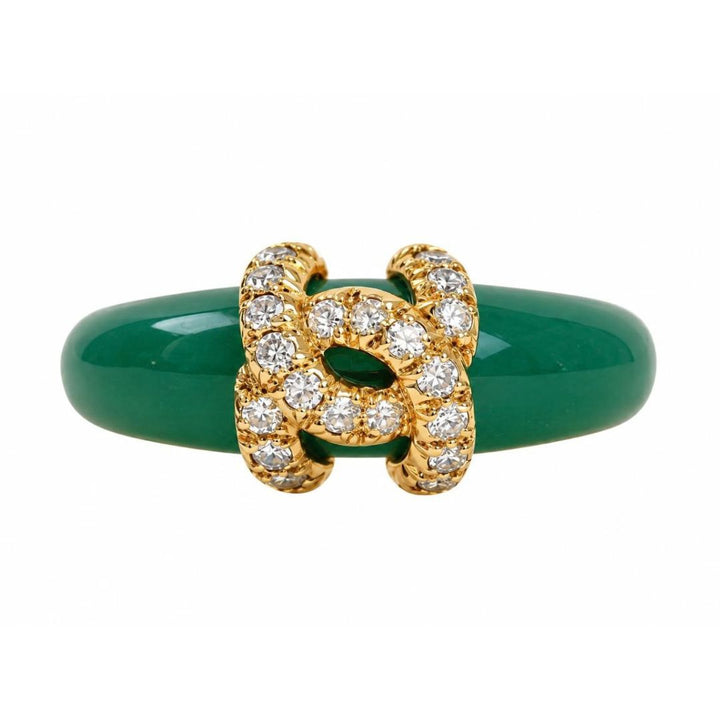 Preloved Authentic Cartier C de Cartier Ring Diamond Green Chalcedony 18K Yellow Gold Size 52