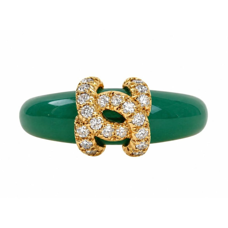 Preloved Authentic Cartier C de Cartier Ring Diamond Green Chalcedony 18K Yellow Gold Size 52