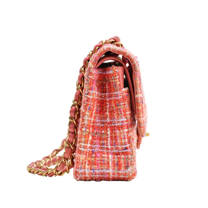 Used Authentic Full set Chanel Double Flap Pink Tweed Quilted Bag
