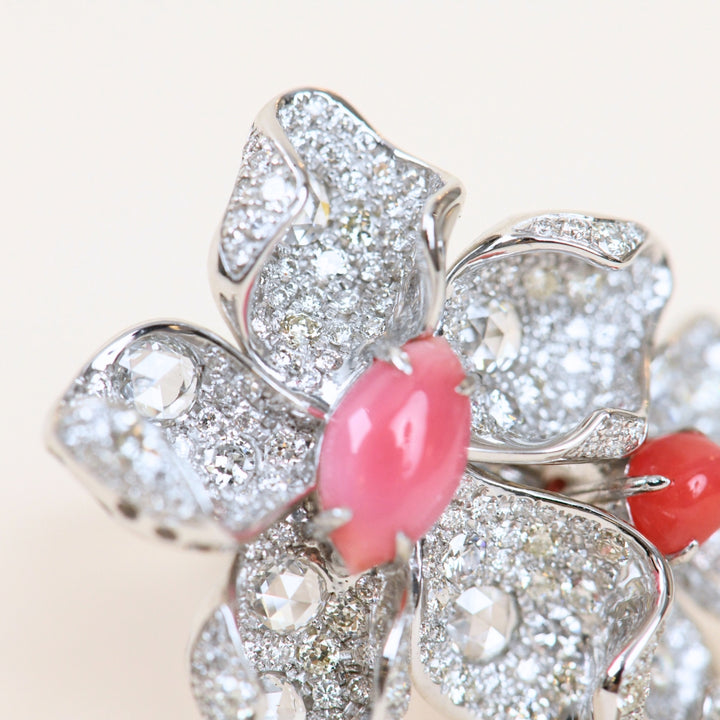 conch pearl diamond flower ring 