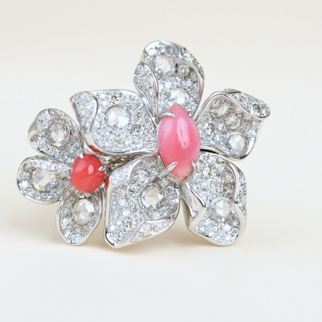 natural conch pearl diamond flower ring