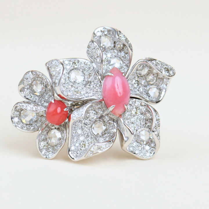 natural conch pearl diamond flower ring