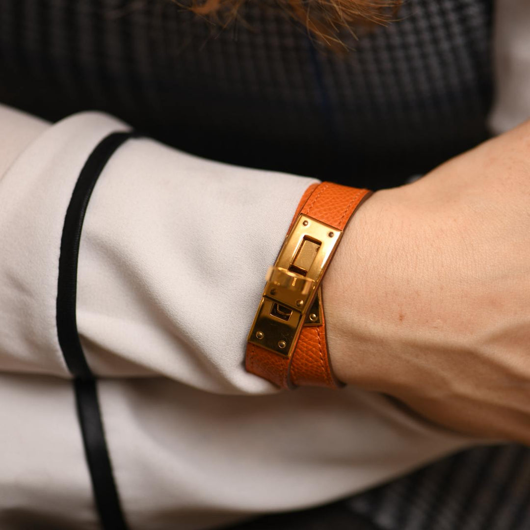 Hermès Kelly Double Tour Orange Leather Gold Hardware Bracelet T1