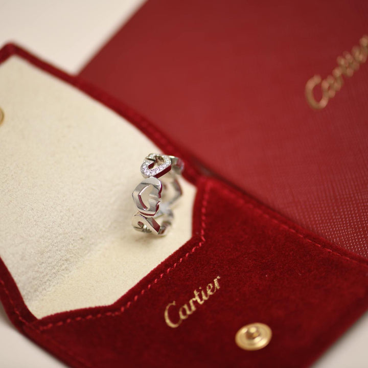 Cartier C Heart Diamond 18k White Gold Ring Size 50