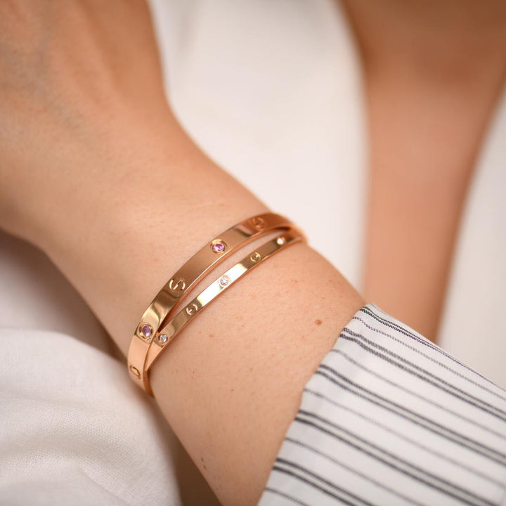 Used Cartier Love Diamond Pink Sapphire 18K Rose Gold Double Bracelet 