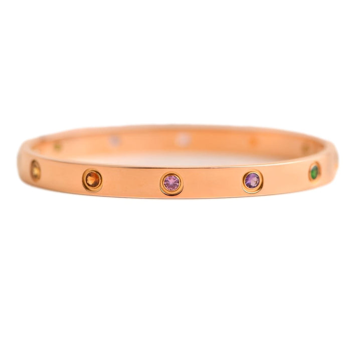 Cartier Love Bracelet 10 Multi Gemstone Rose Gold Size 18