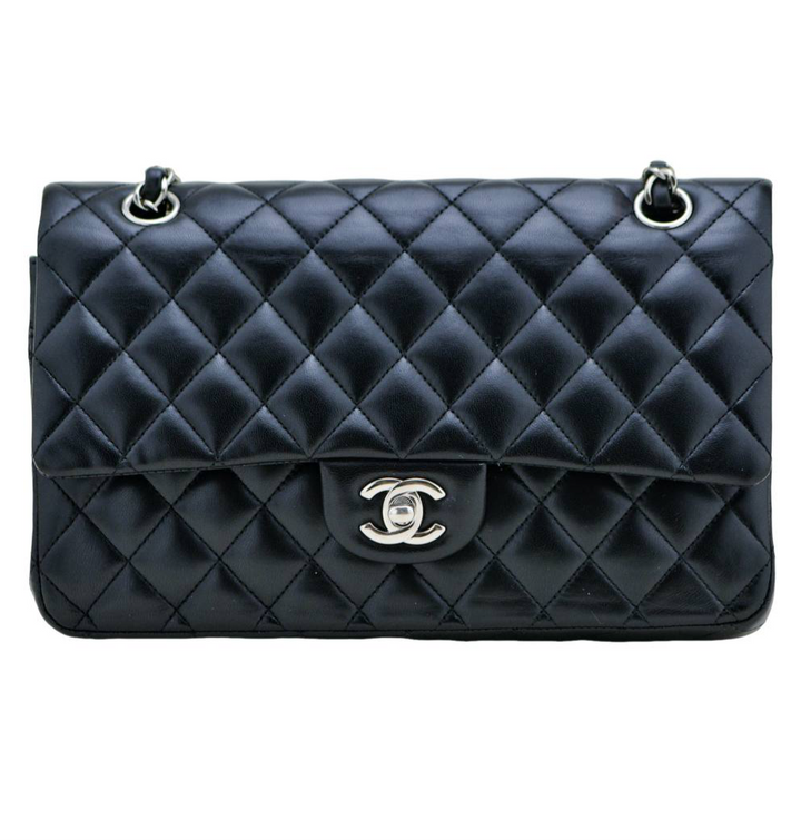 Chanel Classic Double Flap Handbag Quilted Lambskin Leather Black