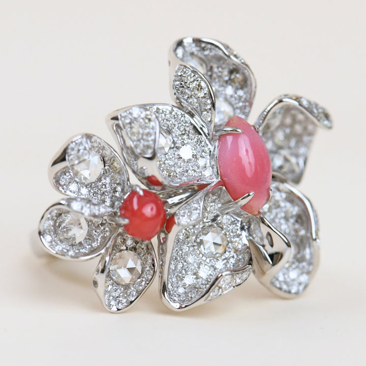 conch pearl diamond flower ring 