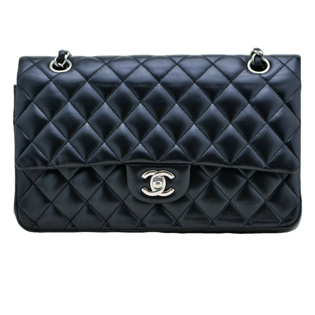 Chanel Classic Double Flap Handbag Quilted Lambskin Leather Black