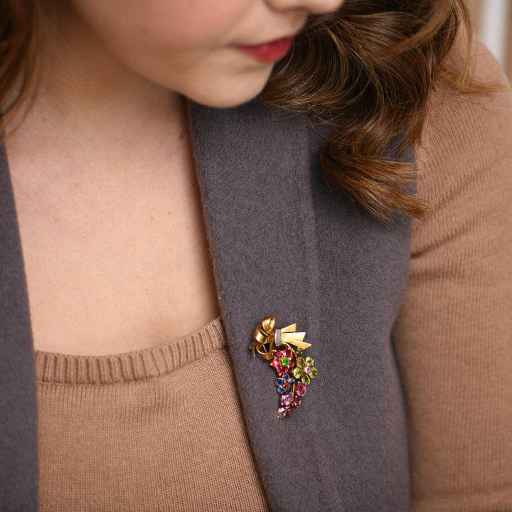 A Gorgeous Multi-Gem Flower Spray Brooch