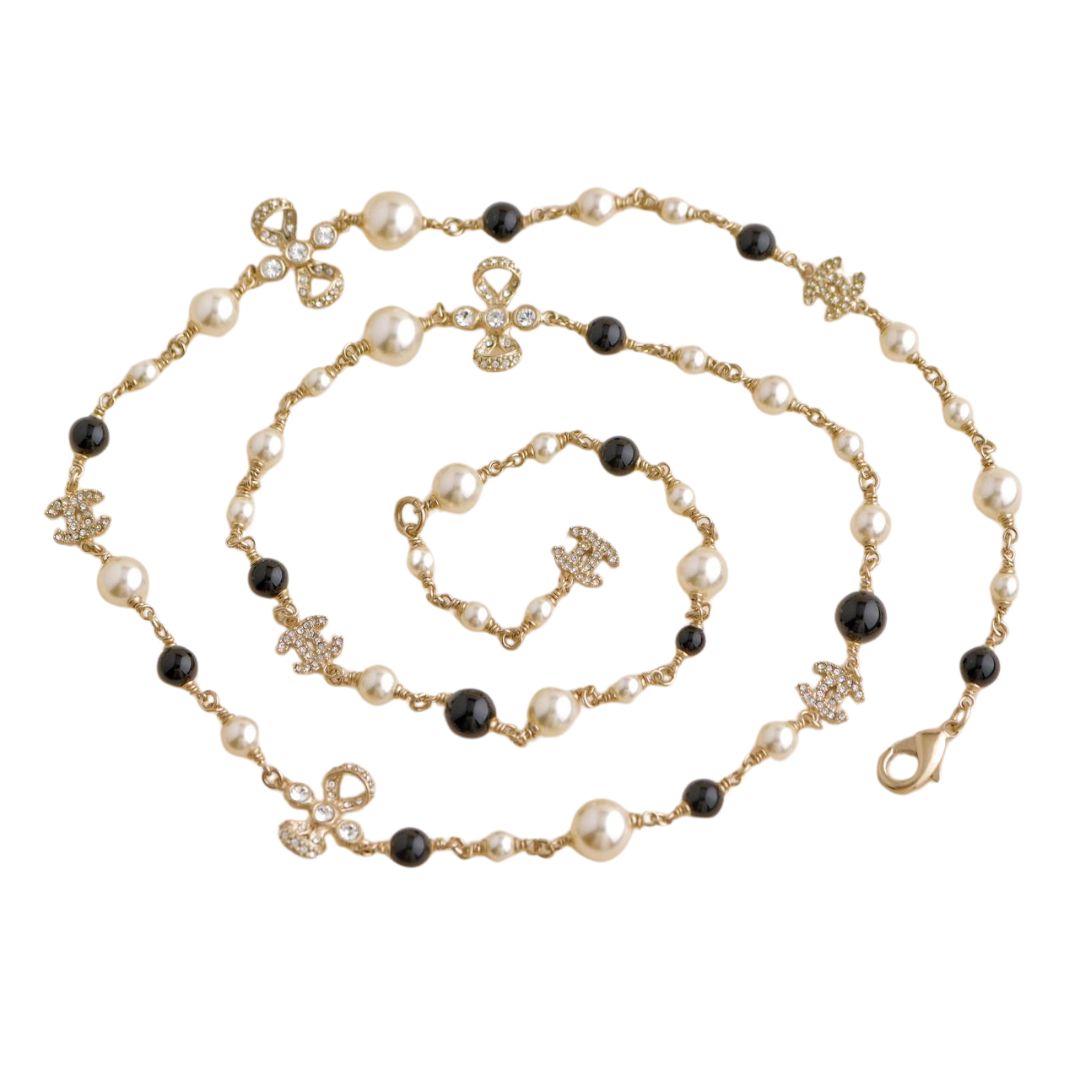Pre-loved Chanel CC Faux Pearl Crystal and Bead Long Necklace 
