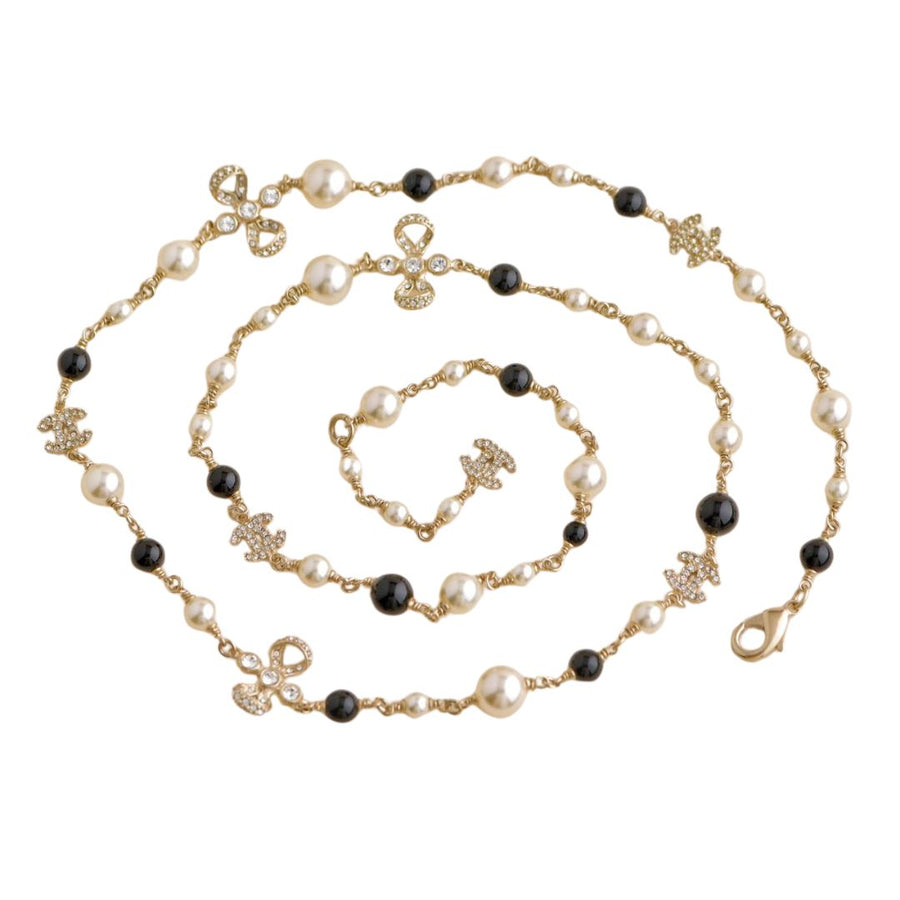 Pre-loved Chanel CC Faux Pearl Crystal and Bead Long Necklace 