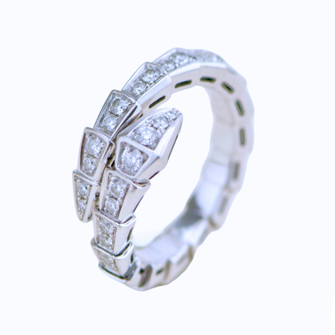 Preowned Bvlgari Serpenti Viper Diamond 18K White Gold Ring Size M