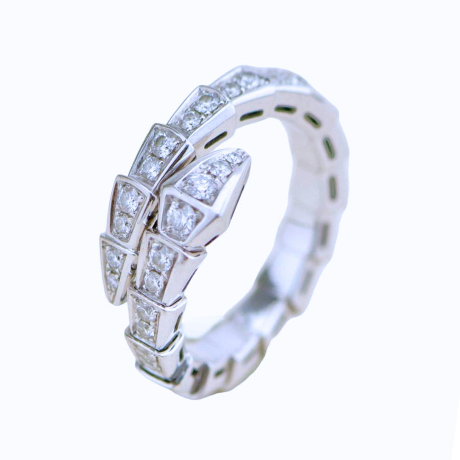 Preowned Bvlgari Serpenti Viper Diamond 18K White Gold Ring Size M