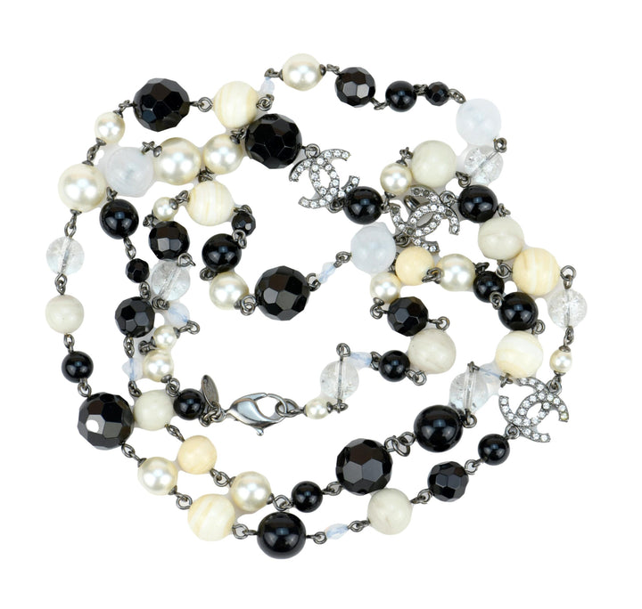 Chanel CC 3 Logos Crystal Pearl & Beaded Long Necklace