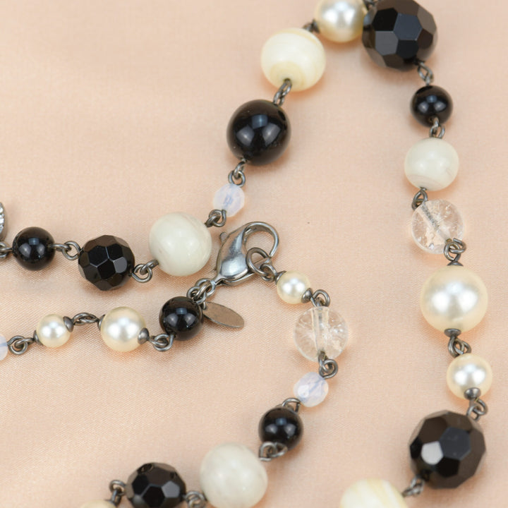 Chanel CC 3 Logos Crystal Pearl & Beaded Long Necklace