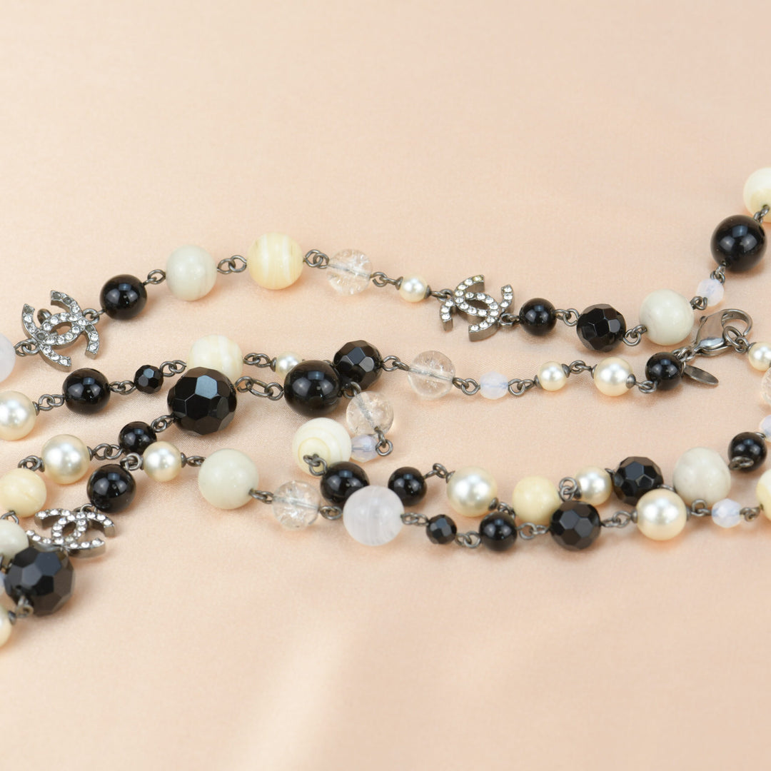 Chanel CC 3 Logos Crystal Pearl & Beaded Long Necklace