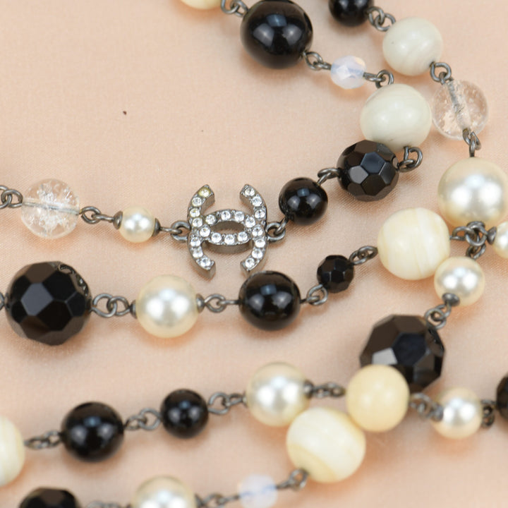 Chanel CC 3 Logos Crystal Pearl & Beaded Long Necklace