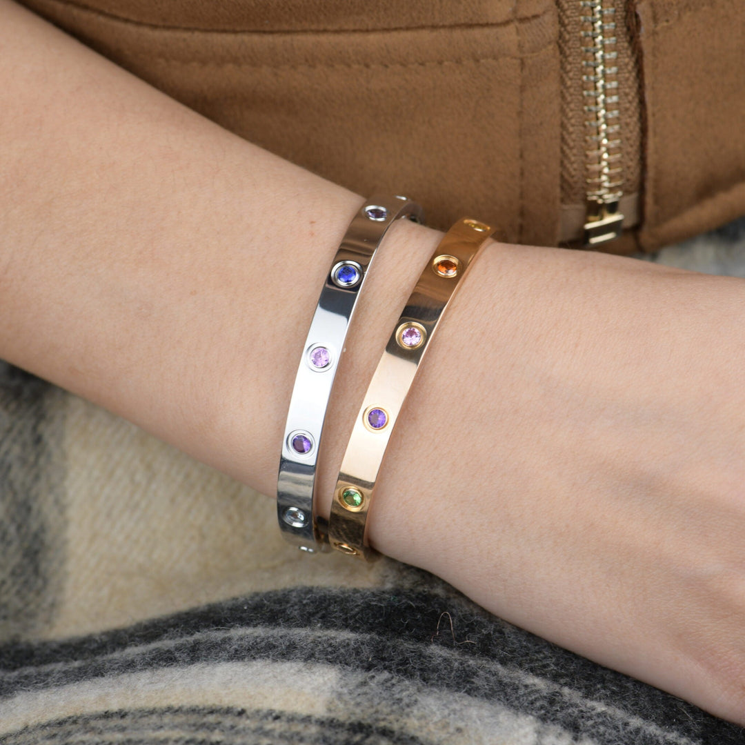 Preowned Cartier Rainbow Multi Gem 18K Gold Love Bracelet