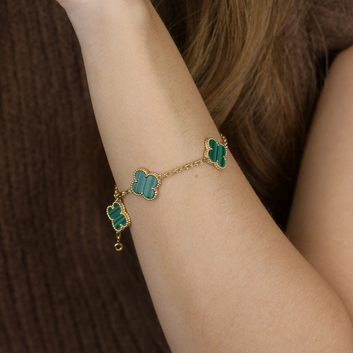Authentic Preowned Van Cleef & Arpels Vintage Alhambra Bracelet Malachite 18K Yellow Gold