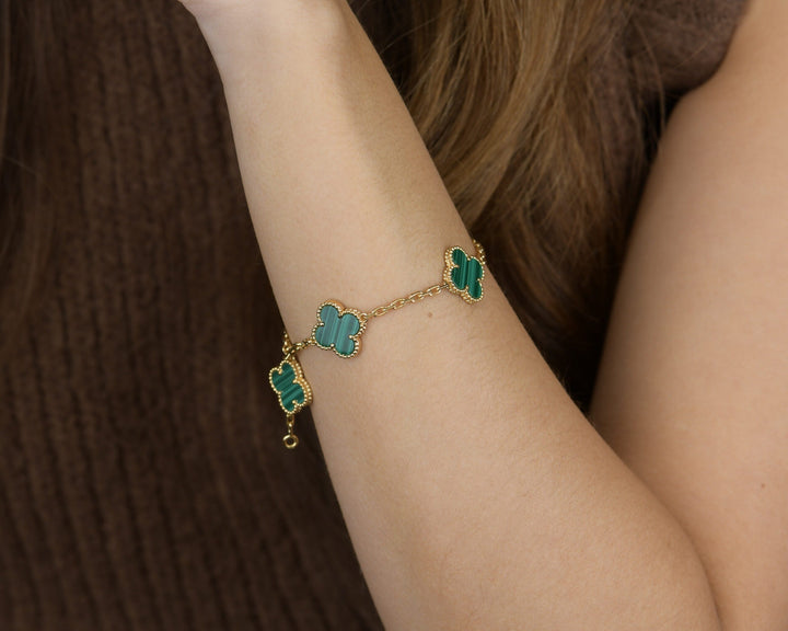 Van Cleef & Arpels 5 Motif Vintage Alhambra Malachite Gold Bracelet