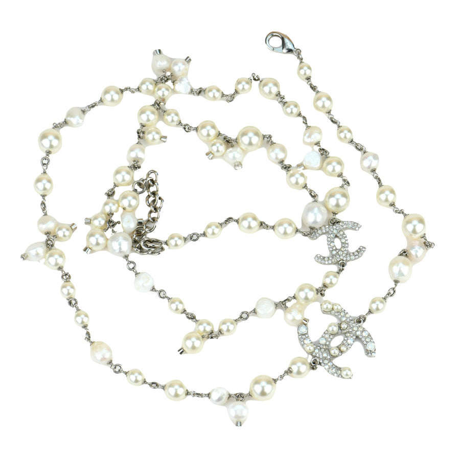 Chanel CC White Pearl Long Necklace