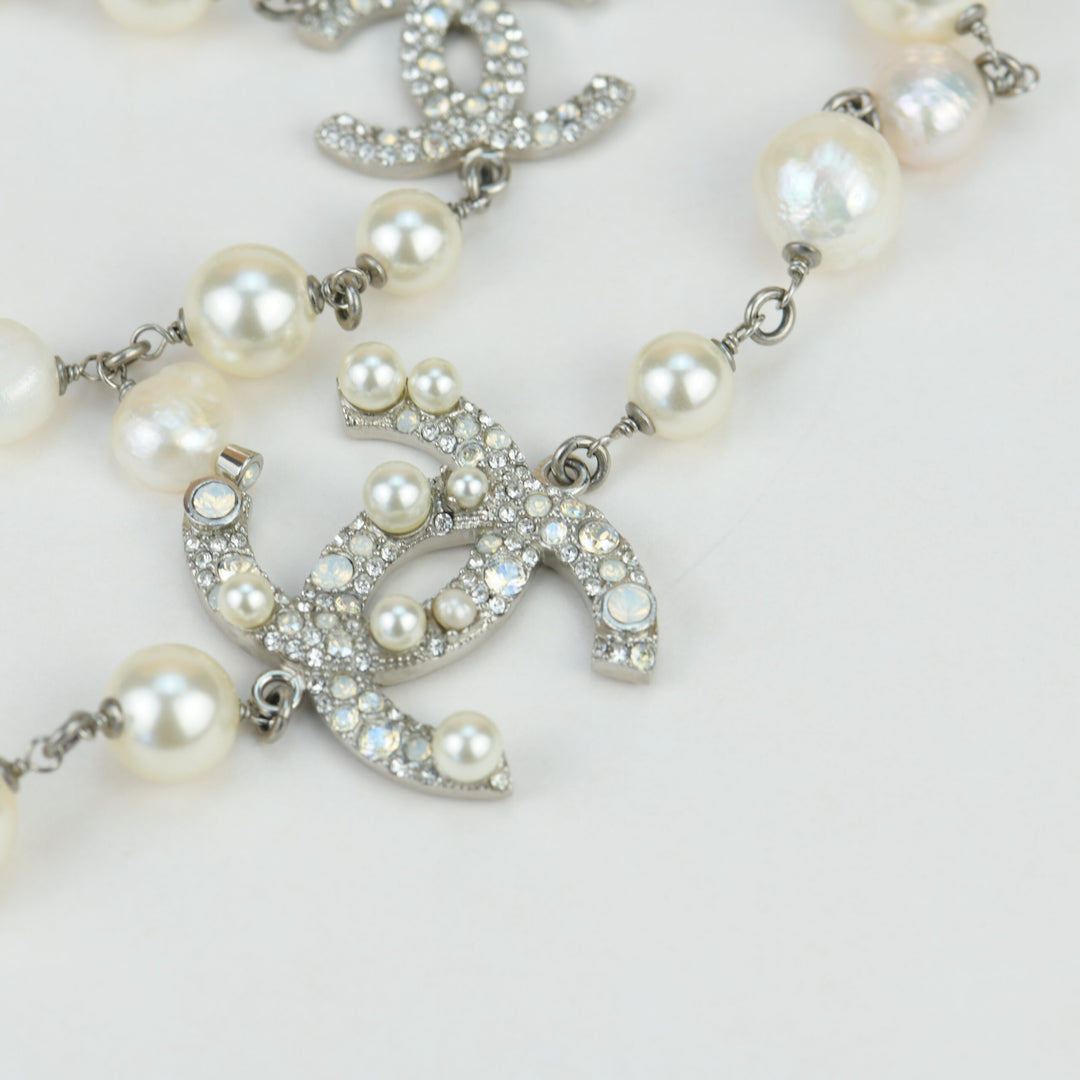 Chanel CC White Pearl Long Necklace