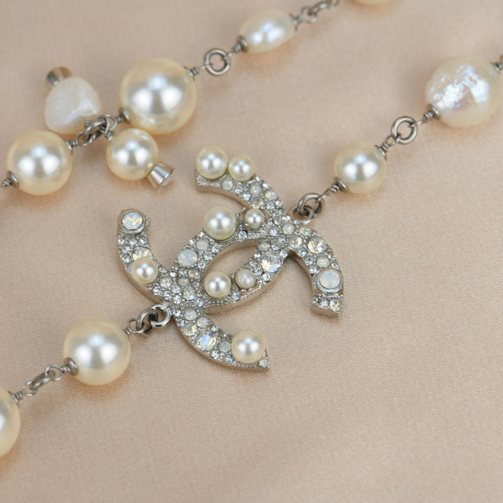 Chanel CC White Pearl Long Necklace