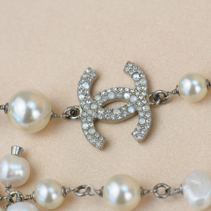 Chanel CC White Pearl Long Necklace