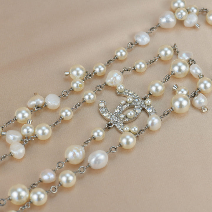 Chanel CC White Pearl Long Necklace