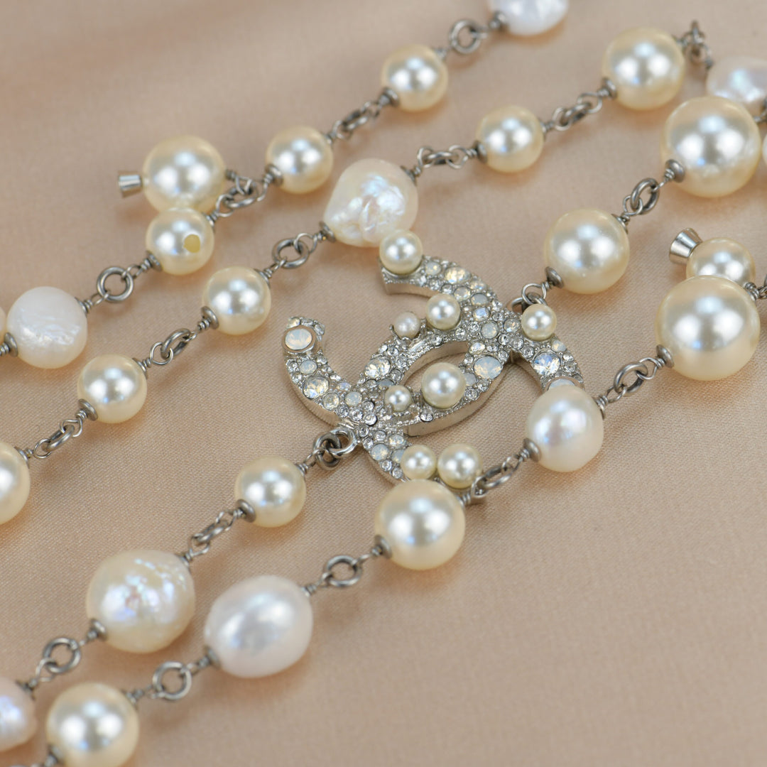 Chanel CC White Pearl Long Necklace