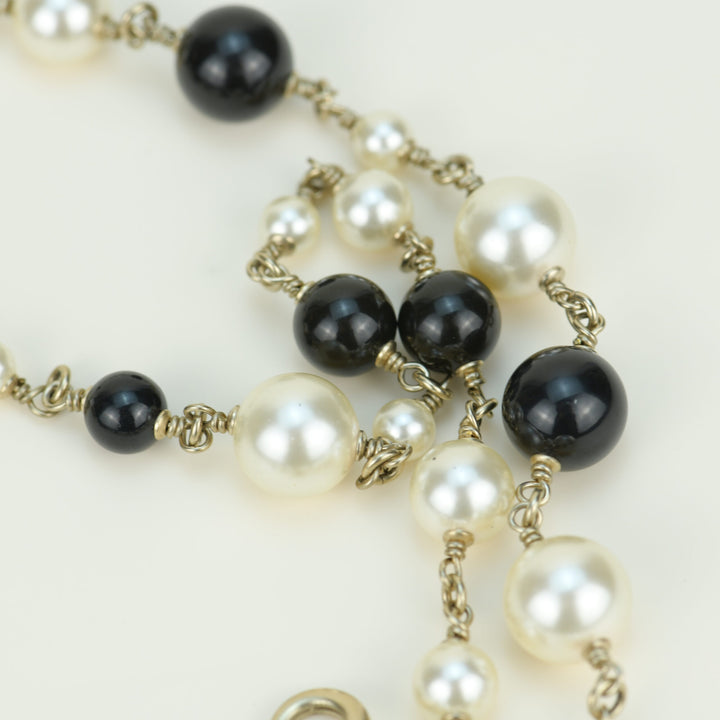 Chanel Pearl Enamel CC Long Necklace Black Gold