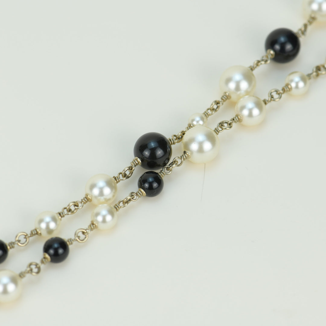 Chanel Pearl Enamel CC Long Necklace Black Gold